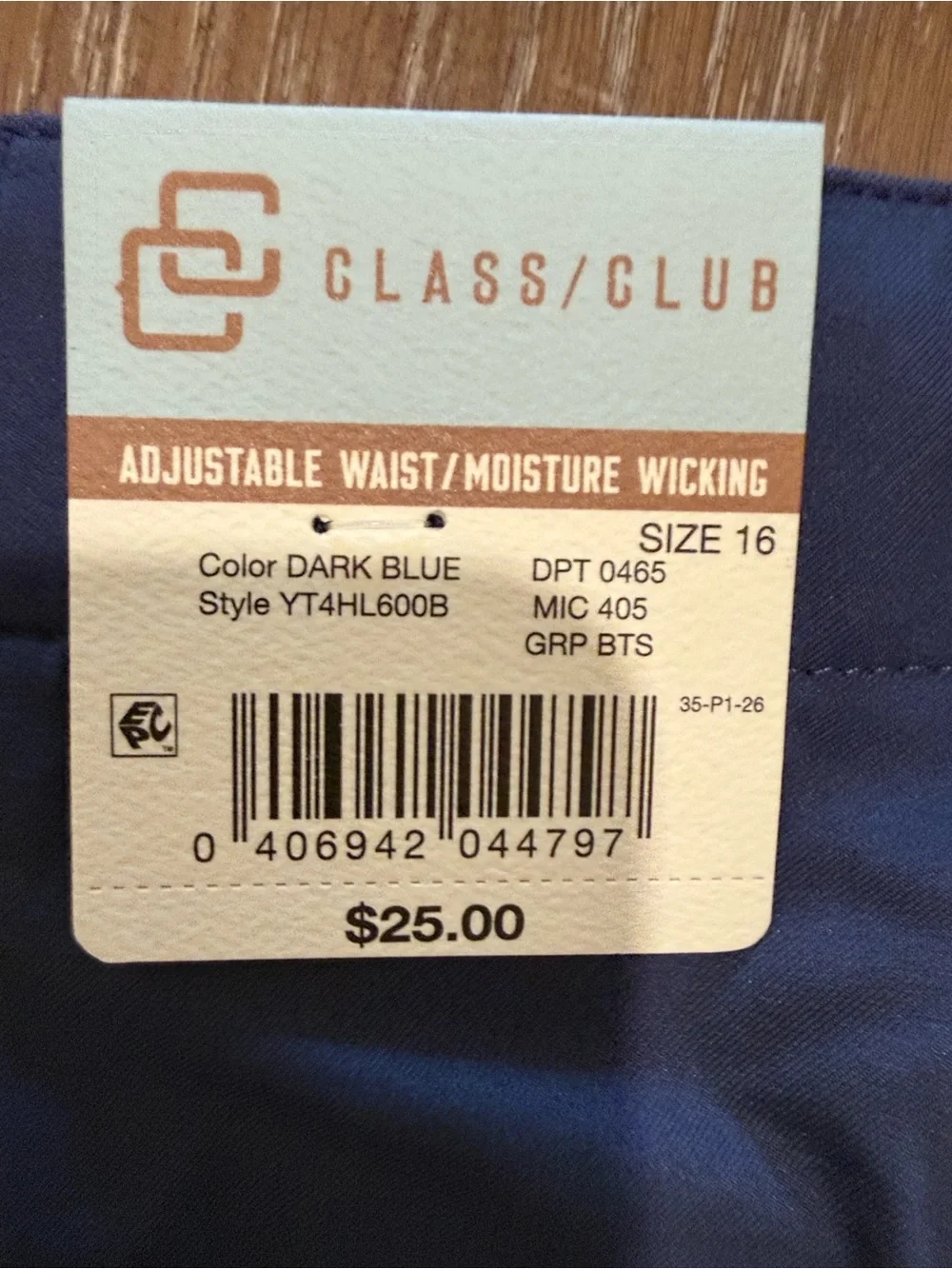 Class Club Navy Blue Kids' Shorts Adjustable Waistband Zip up